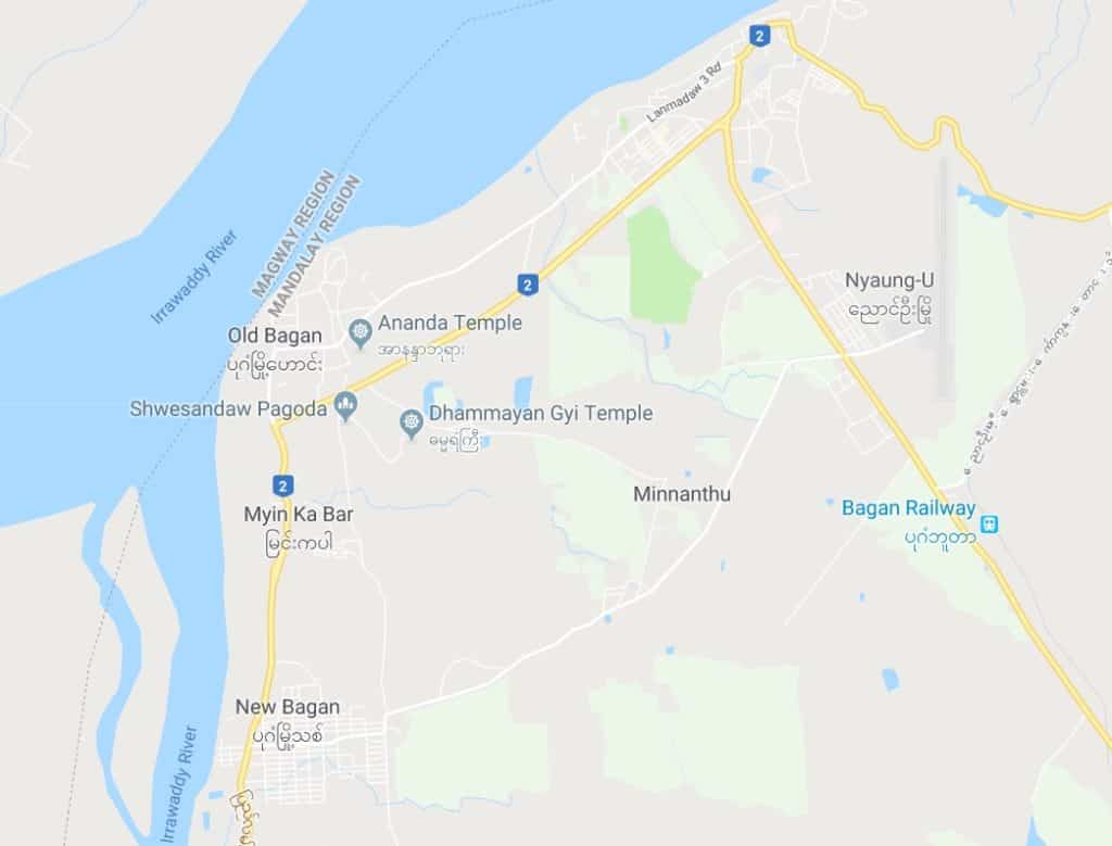 Map of Old Bagan Vs New Bagan