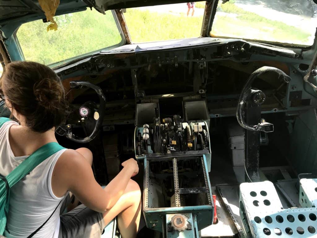 Inside the cockpit of one of the plane at the graveyard, Bangkok